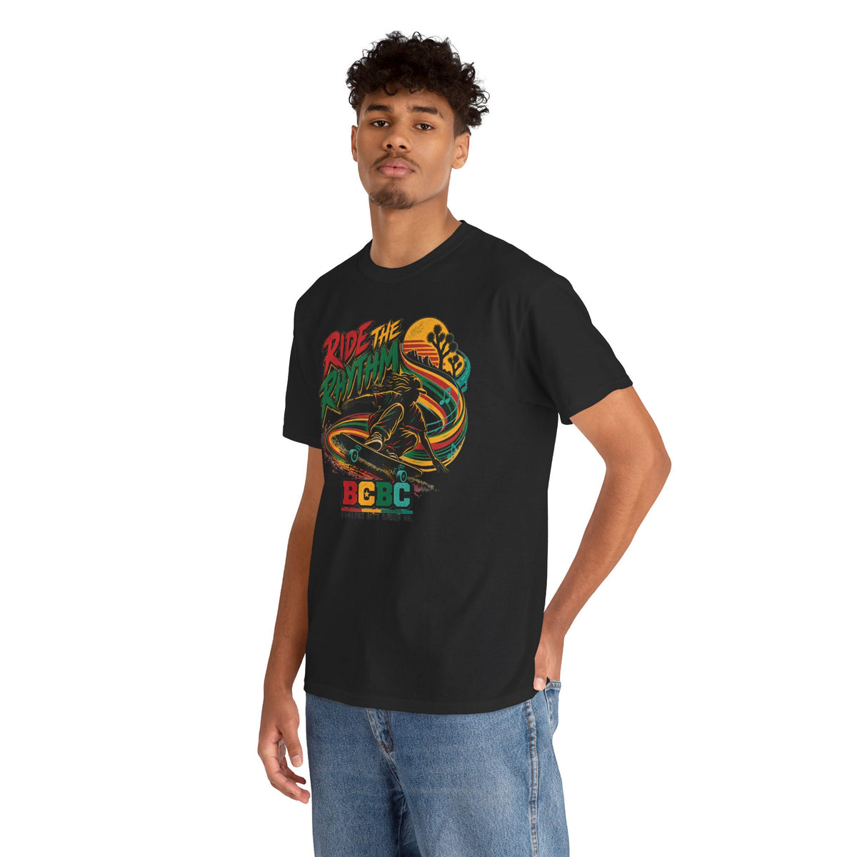 Ride the Rhythm Surf T-Shirt — Retro Surfer Graphic Tee (BCBC Beach Vibes)