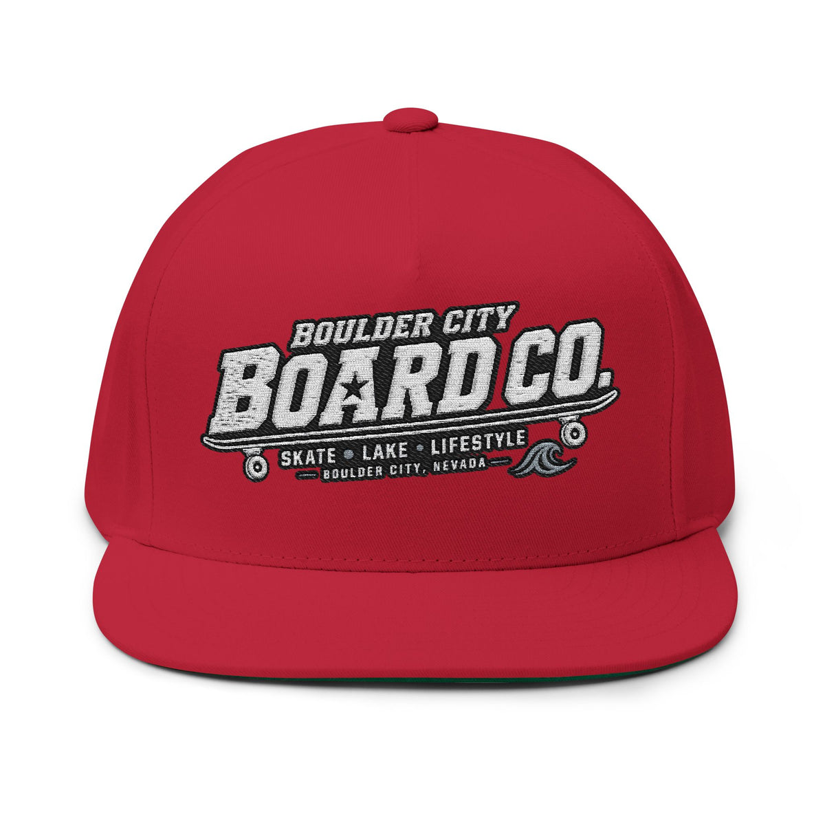 Boulder City Board Co. Flat Bill Cap — Embroidered Skate Logo Snapback