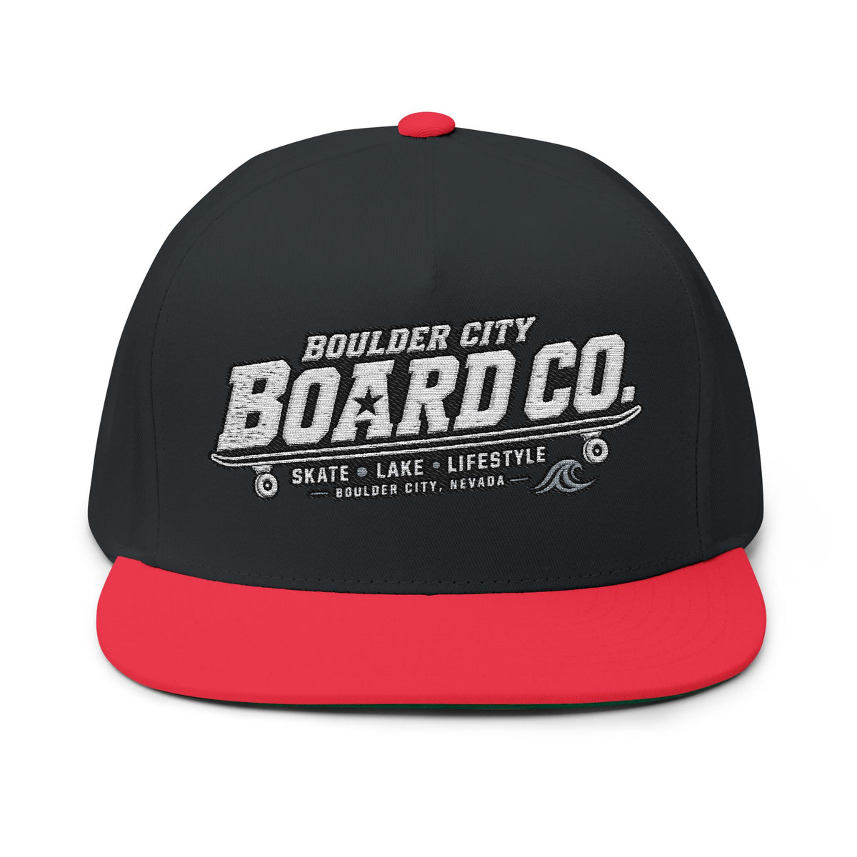 Boulder City Board Co. Flat Bill Cap — Embroidered Skate Logo Snapback