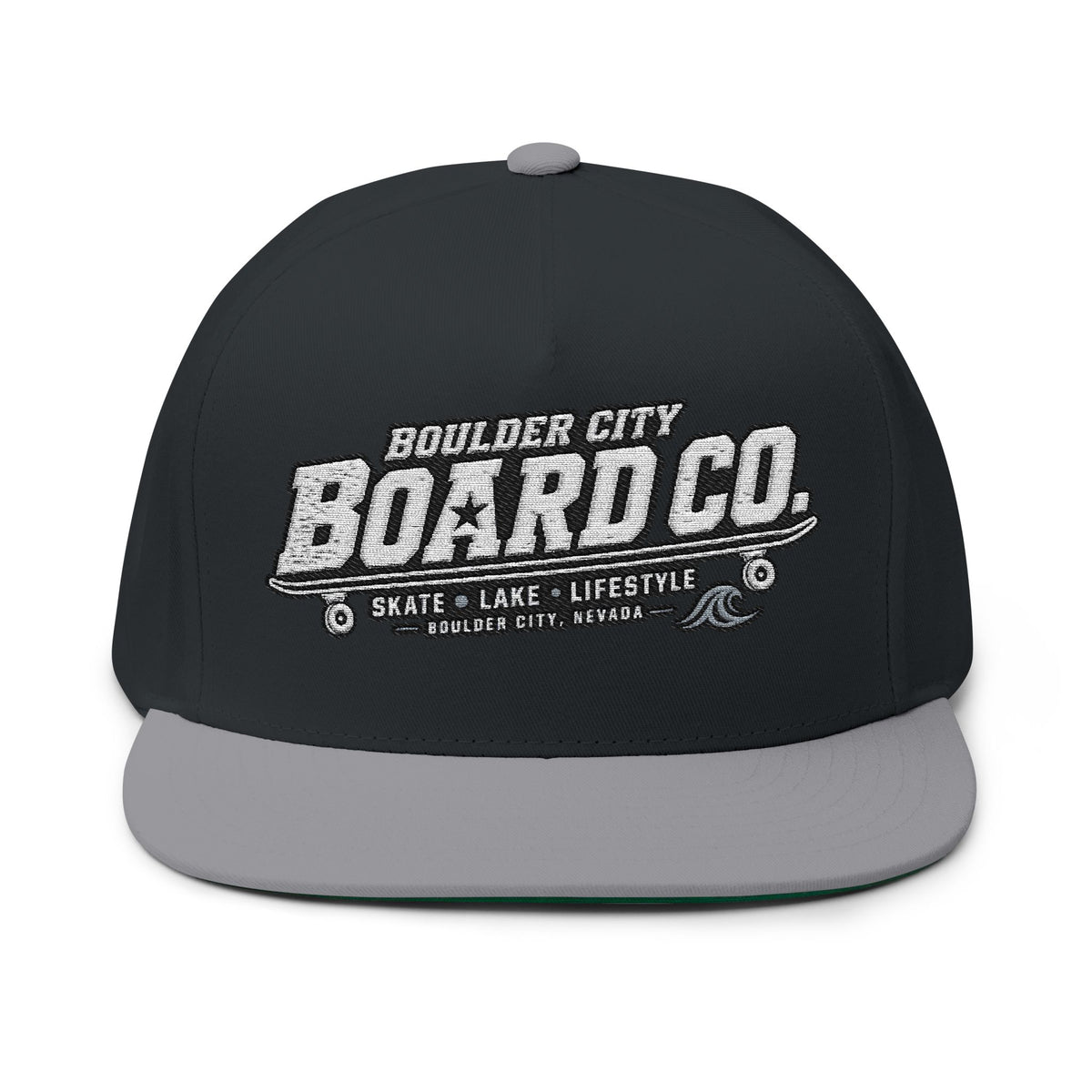 Boulder City Board Co. Flat Bill Cap — Embroidered Skate Logo Snapback