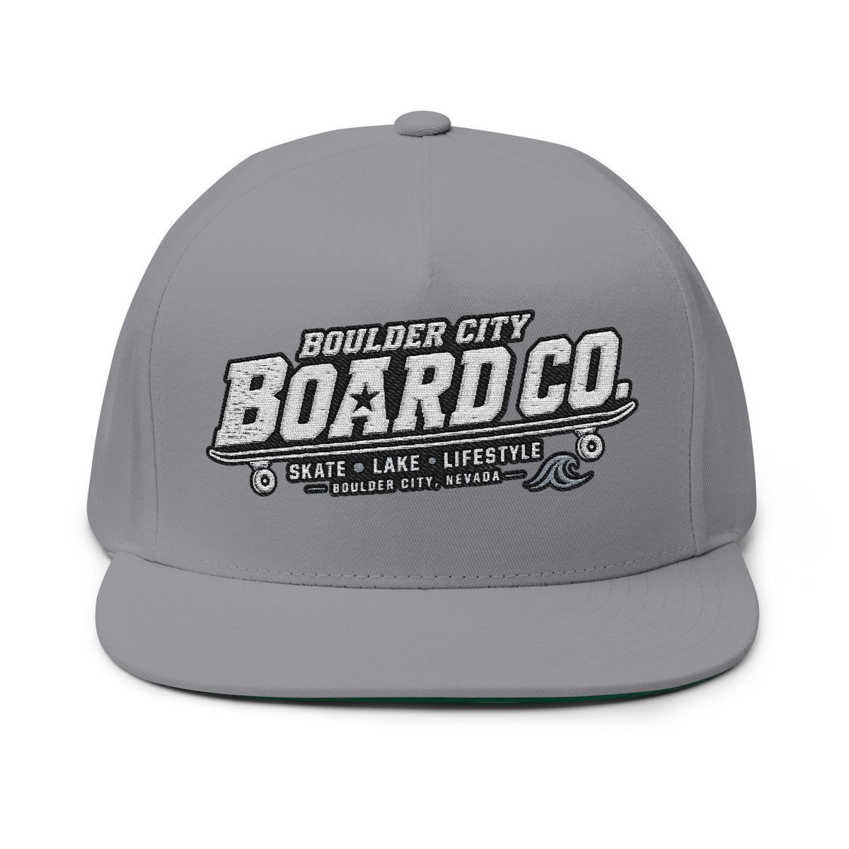 Boulder City Board Co. Flat Bill Cap — Embroidered Skate Logo Snapback