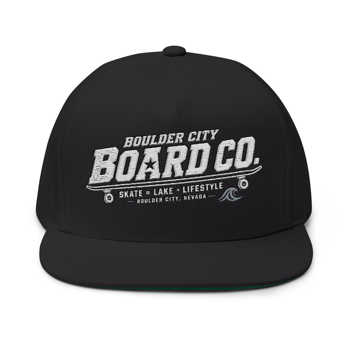 Boulder City Board Co. Flat Bill Cap — Embroidered Skate Logo Snapback