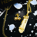 Skateboard Pendant & Earrings Bundle (Gold)