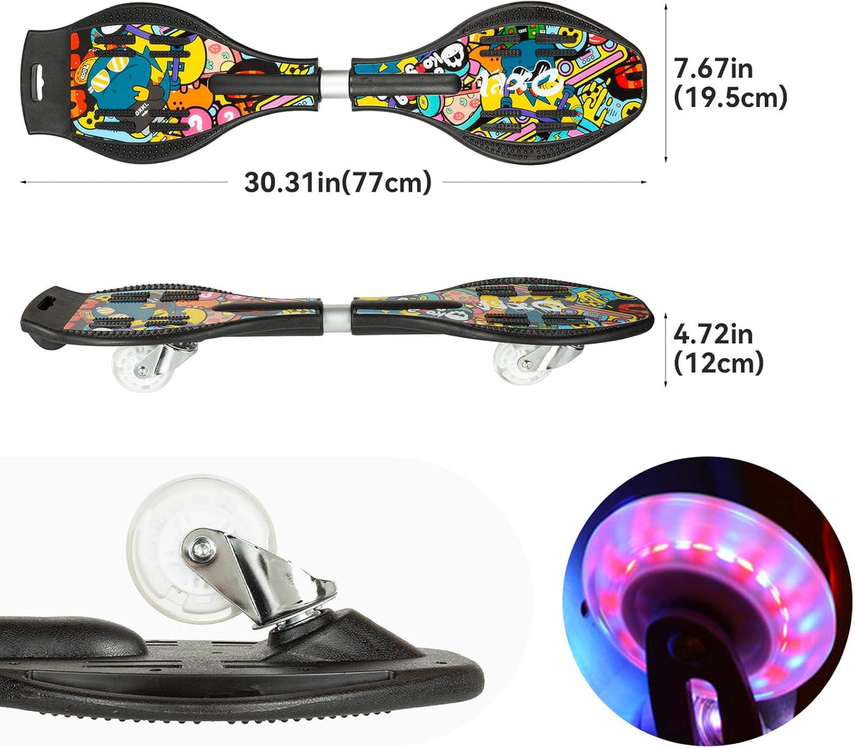 Caster Board 2 Wheel Pivoting Skateboard with 360-degree Casters